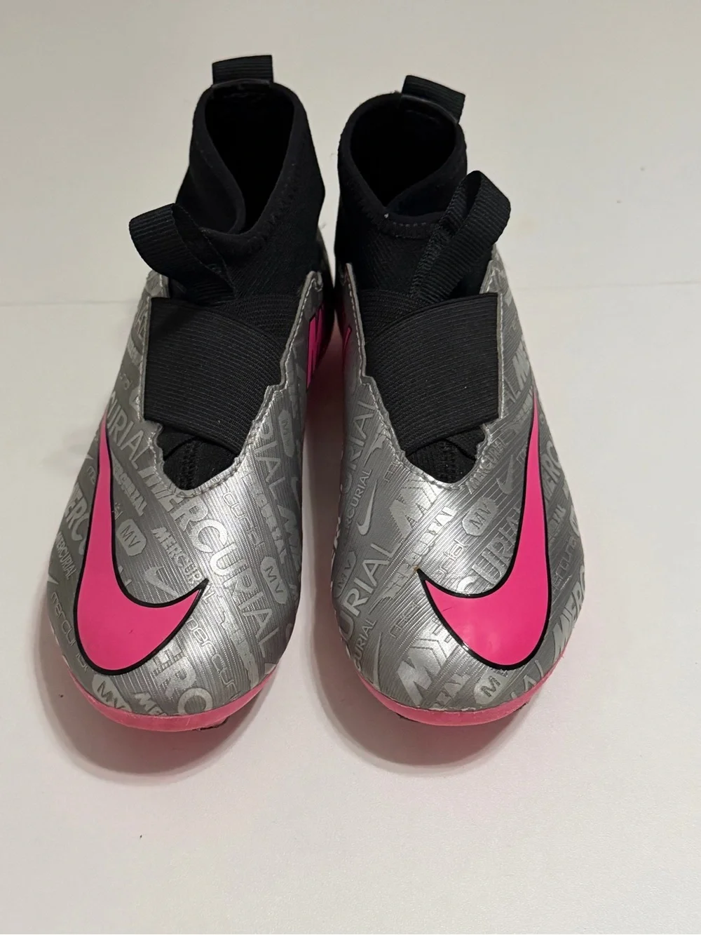 Nike Kids Silver and Pink Soccer Cleats